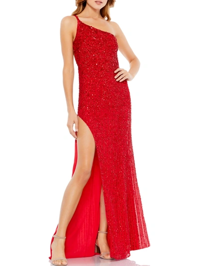 Mac Duggal Womens Sequined Long Evening Dress In Red