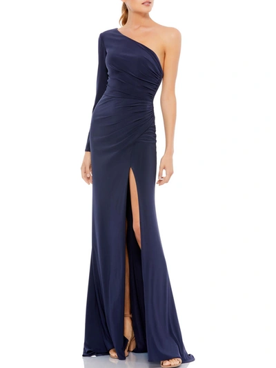 Ieena For Mac Duggal Womens One Shoulder Ruched Evening Dress In Blue