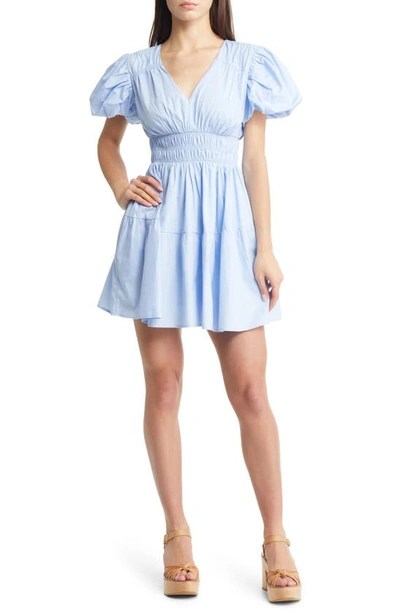 Moon River Smocked Puff Sleeve Minidress In Blue