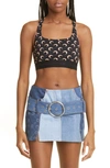 Marine Serre Crescent Moon-print Crop Top In All Over Moon Tan On Black
