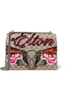 GUCCI DIONYSUS APPLIQUÉD PRINTED COATED-CANVAS AND WATERSNAKE SHOULDER BAG