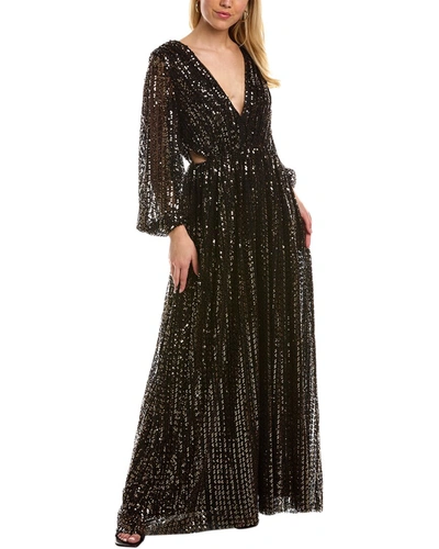 Halston Madelyn Sequin Side Cutout Gown In Black