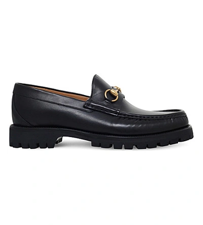 Gucci Horsebit Lug-soled Leather Loafers In Black