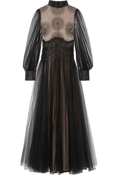 Valentino Appliquéd Tulle Gown In Black