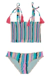 BEACH LINGO KIDS' PLAYA STRIPE SMOCKED TWO-PIECE SWIMSUIT