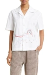 BODE HIS & HERS EMBROIDERED SHORT SLEEVE BUTTON-UP SHIRT