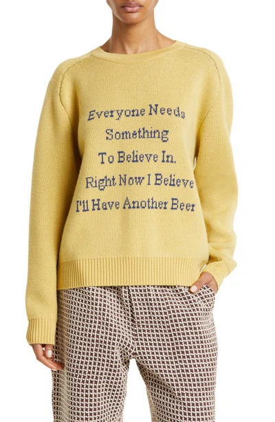 Bode Another Beer Jacquard Graphic Merino Wool Sweater In Yellow Blue