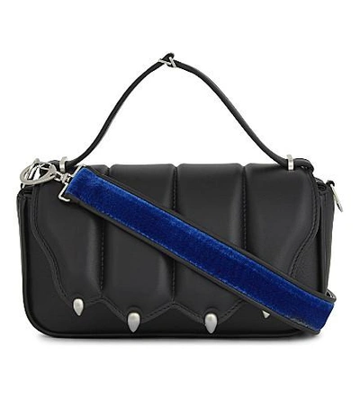 Marco De Vincenzo Ribbed Medium Leather Shoulder Bag In Black Blue
