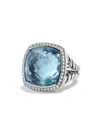 David Yurman Albion Ring With Diamonds In Sterling Silver In Blue Topaz
