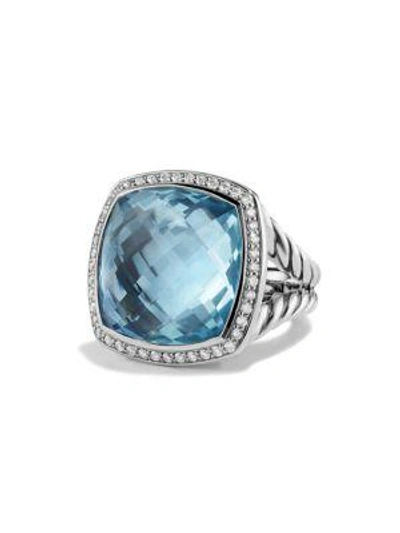 David Yurman Albion Ring With Diamonds In Sterling Silver In Blue Topaz