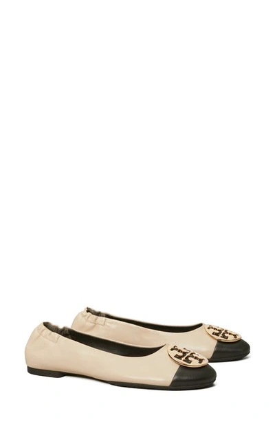 Tory Burch Claire Cap Toe Ballet Flat In Beige