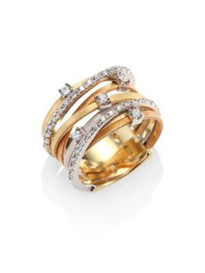 Marco Bicego Goa Diamond, 18k White, Rose & Yellow Gold Seven-strand Ring In Tri Color