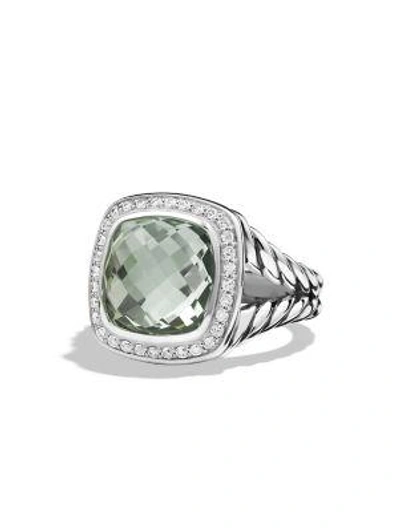 David Yurman Albion Ring With Prasiolite And Diamonds In Green/silver