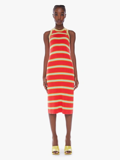 Mother The Chin Ups Midi Dress In Red And Mint Stripe