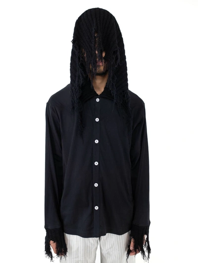 Kiko Kostadinov Men Cedid Hooded Shirt In Sable Black/midnight Black