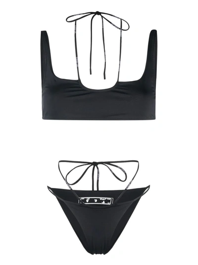 Off-white Logo-print Two-piece Bikini In Black White