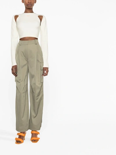 Off-white Sleek Long-sleeved Crop Top In White A No Color