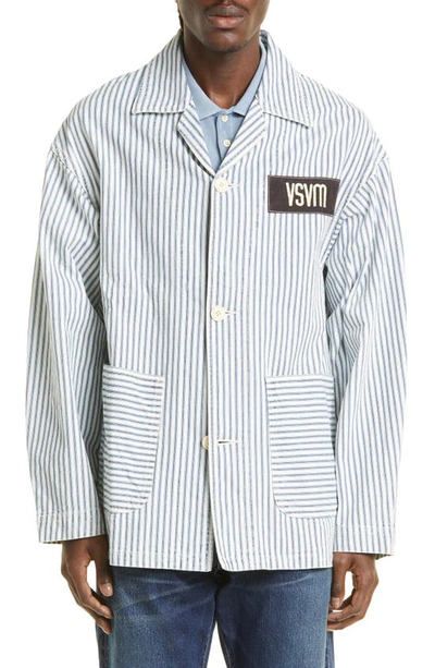 Visvim Hickory Stripe Cotton Jacket In Blue