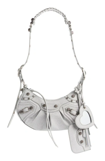 Balenciaga Extra Small Le Cagole Embellished Leather Shoulder Bag In Optic White