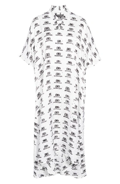 Balenciaga Bb Icon-print Logo Silk Jacquard Oversized Midi Dress In White