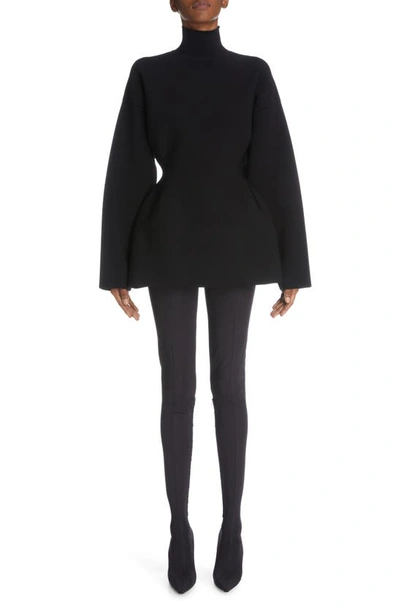 Balenciaga Hourglass Rib Turtleneck Sweater In Black