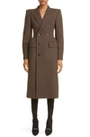 Balenciaga Hourglass Wool Coat In Brown/ Beige