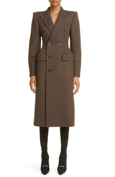 Balenciaga Hourglass Wool Coat In Brown