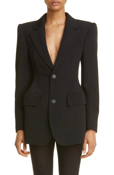 Balenciaga Hourglass Pinstripe Blazer Jacket In Black