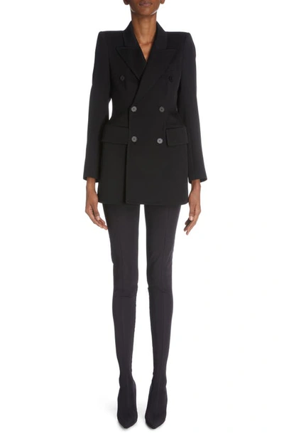 Balenciaga Hourglass Double Breasted Wool Gabardine Blazer In Black