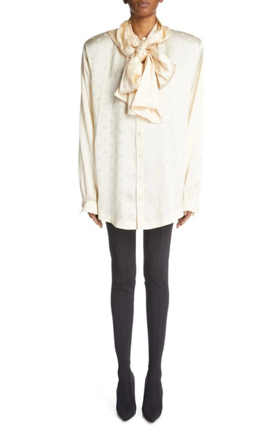 Balenciaga Long-sleeve Hooded Blouse In Creme