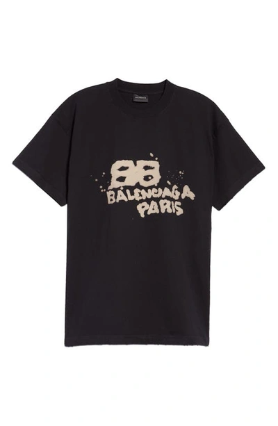 Balenciaga Printed T-shirt In Black,ecru