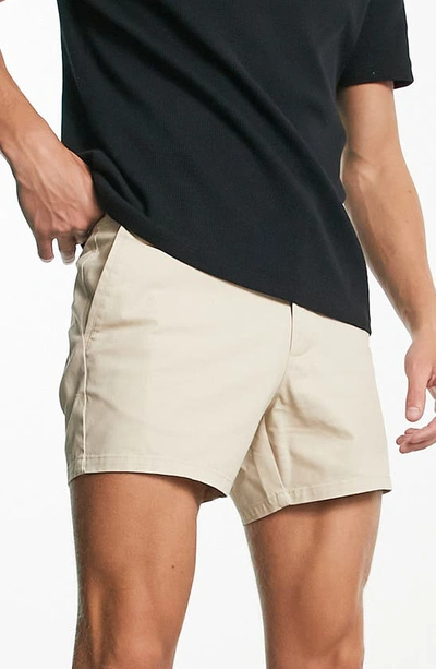 Asos Design Slim Chino Shorts In Beige-neutral