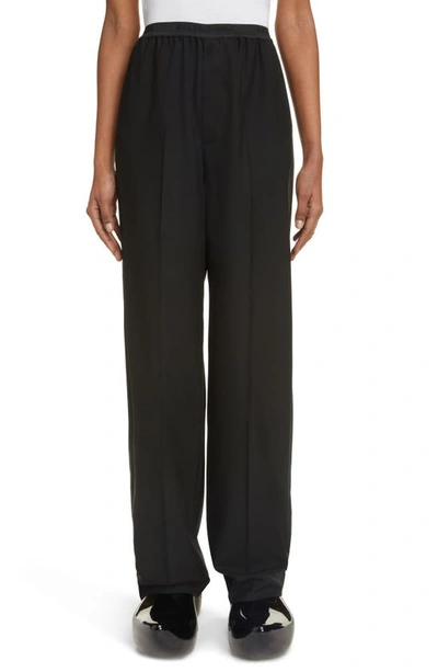 Balenciaga Logo-jacquard Wide-leg Wool Trousers In Black