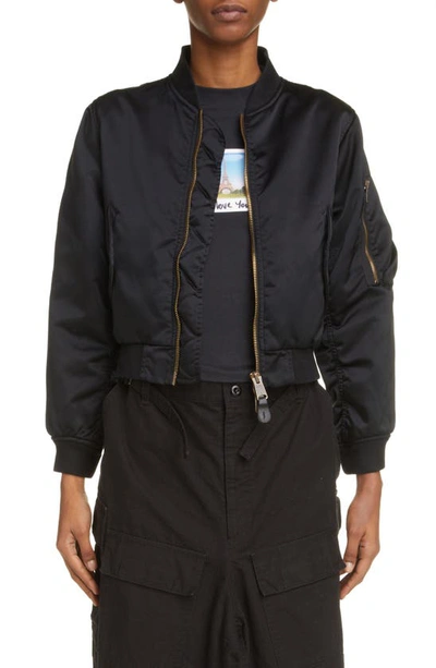 Balenciaga Shrunk Cropped Bomber Jacket In Black