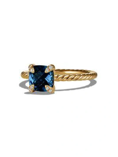 David Yurman Women's Châtelaine Ring With Gemstone & Diamonds In 18k Yellow Gold/7mm In Blue/gold