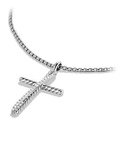 David Yurman Cross Crossover Diamond Pendant Necklace In Pave Diamonds