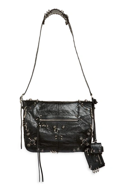 Balenciaga Le Cagole Medium Leather Shoulder Bag In Black