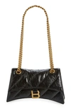 Balenciaga Crush Quilted Leather Shoulder Bag In Black