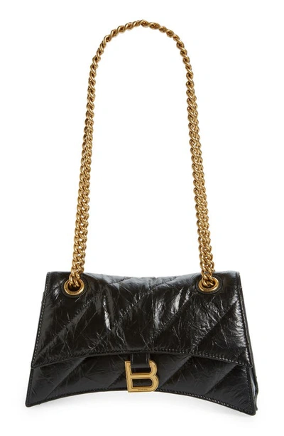 Balenciaga Crush Quilted Leather Shoulder Bag In Black