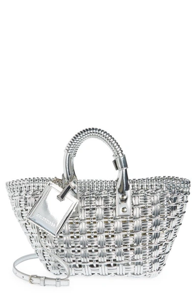 Balenciaga Extra Small Mirrored Bistro Basket Shoulder Bag In Silver