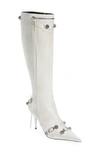 Balenciaga Cagole Leather Knee-high Boots In Optic White