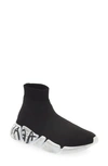Balenciaga Speed 2.0 Graffiti Stretch Knit Sneakers In Black/ White