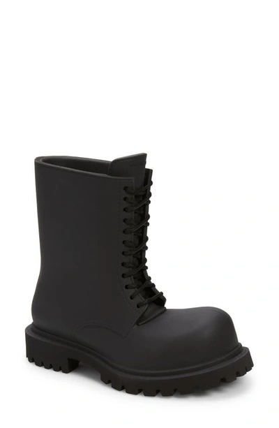 Balenciaga Men's Steroid Oversized Leather Army Boots In Noir