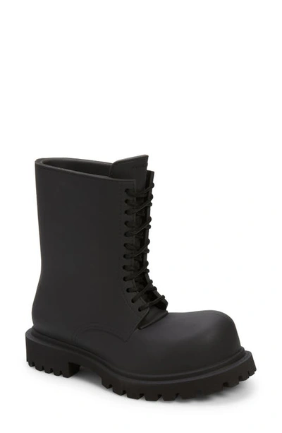 Balenciaga Men's Steroid Oversized Leather Army Boots In Black