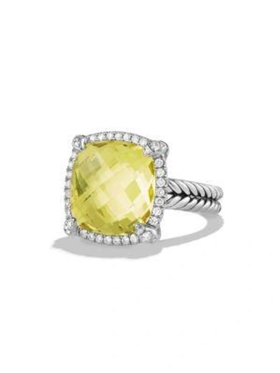 David Yurman Sterling Silver Châtelaine Pavé Bezel Ring With Diamonds & Gemstones, 14mm In Lemon Citrine