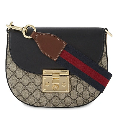 Gucci Padlock Saddle Medium Leather-trimmed Coated-canvas Shoulder Bag In Blue