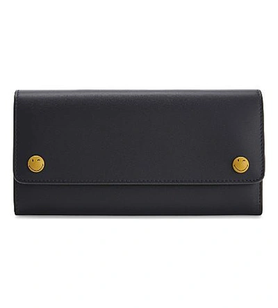 Anya Hindmarch Smiley Continental Calfskin Wallet In Ink