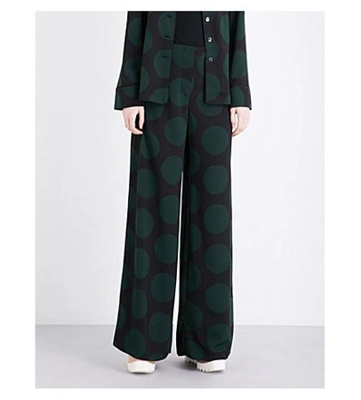 Mcq By Alexander Mcqueen Wide-leg Circle-print Trousers In Evergreen
