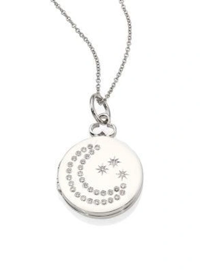 Versace Pav Diamond & 14k White Gold Infinity Disc Pendant Necklace