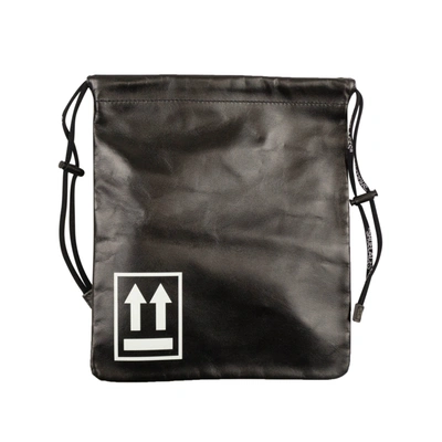 Off-white Black Leather Drawstring Bag